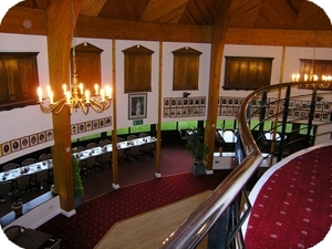 Imposing interior of the Clubhouse showing the Restaurant Balcony area below