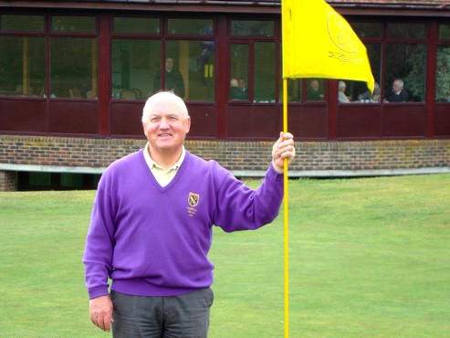 Club Captain, Pete Rodger, at the 13th Hole after achieving an 'ace' today