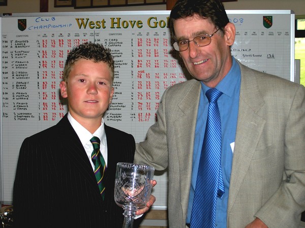 16-year old Jonny Ingram receiving the Nick O'Byrne Trophy from Nick O'Byrne