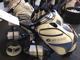 A selection of Motocaddy motorized trolleys in the WHGC Pro Shop