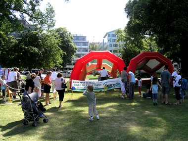 Inflatable driving ranges at the Brighton & Hove International Festival of Sport in Preston Park