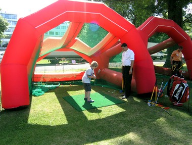 Inflatable driving ranges at the Brighton & Hove International Festival of Sport in Preston Park