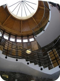 Sweeping spiral stairwell entrance beneath the spectacular central atrium